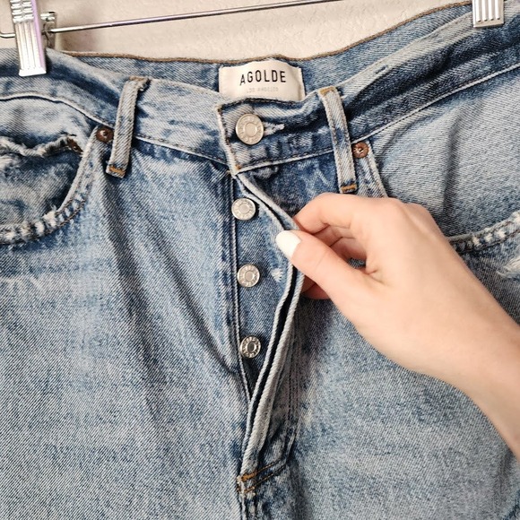 AGOLDE x REVOLVE 90's Mid Rise Loose Fit light wash ripped knee size 27‎ - Picture 8 of 12